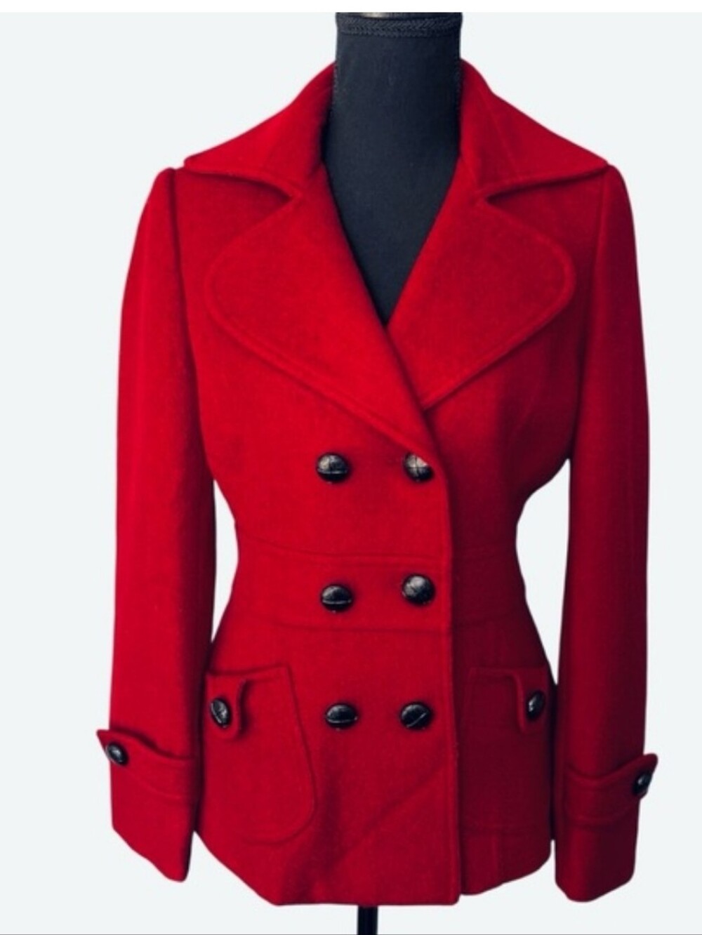 Forever 21 Vintage Red Double-Breasted Wool Blend Peacoat Jacket
